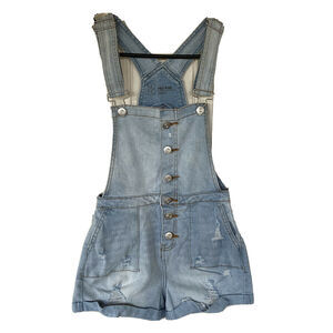 No Boundaries Overalls Junior XS Sz 1 Denim Jeans Short Distressed Stretch Blue
